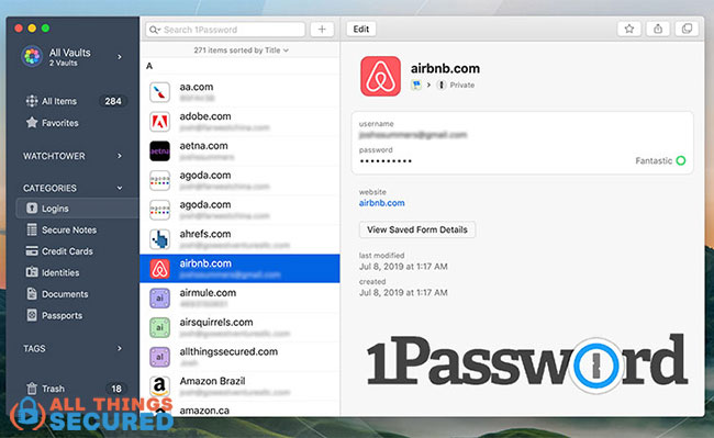1Password password manager app screenshot