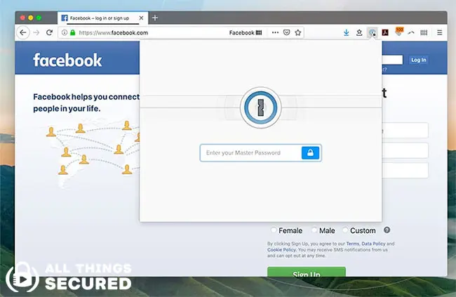 Enter your master password for 1Password's browser extension