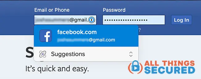 1Password Facebook login example