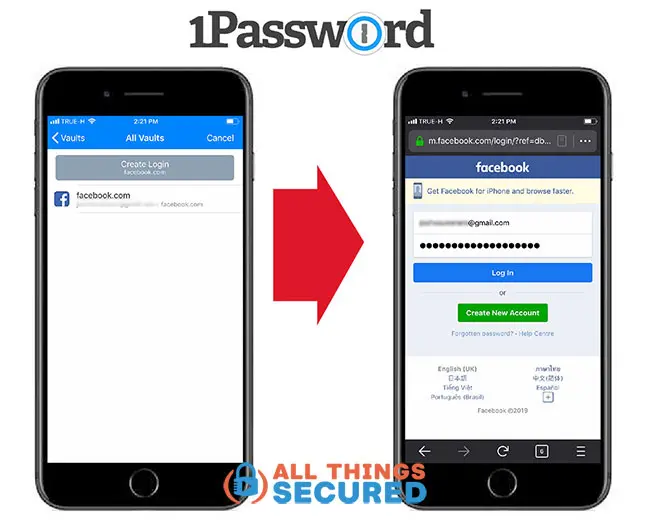1Password mobile app automatically fills the username and password