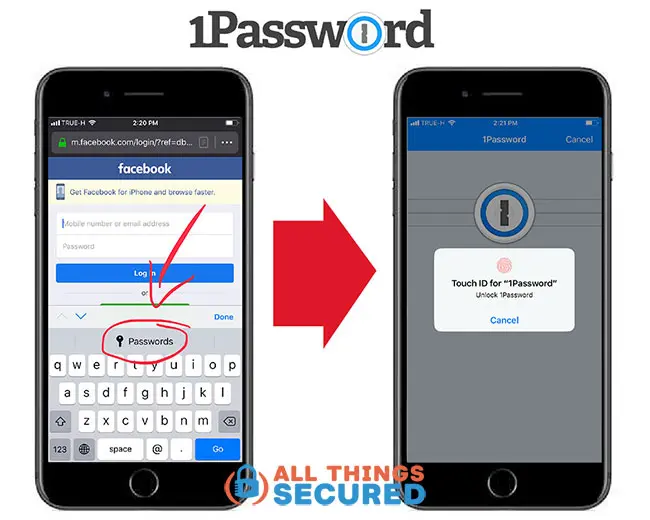 1Password mobile app iPhone example screen