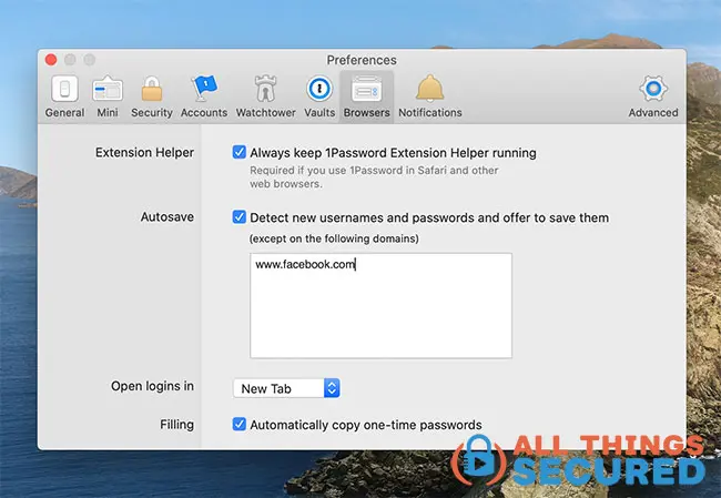 1Password password save settings