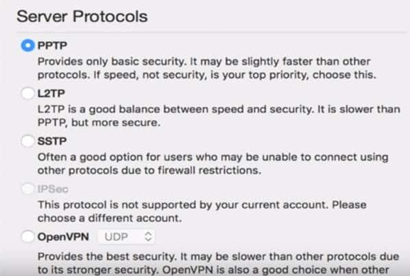 Different VPN connection protocols to choose from