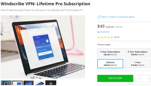 Windscribe VPN lifetime subscription offer