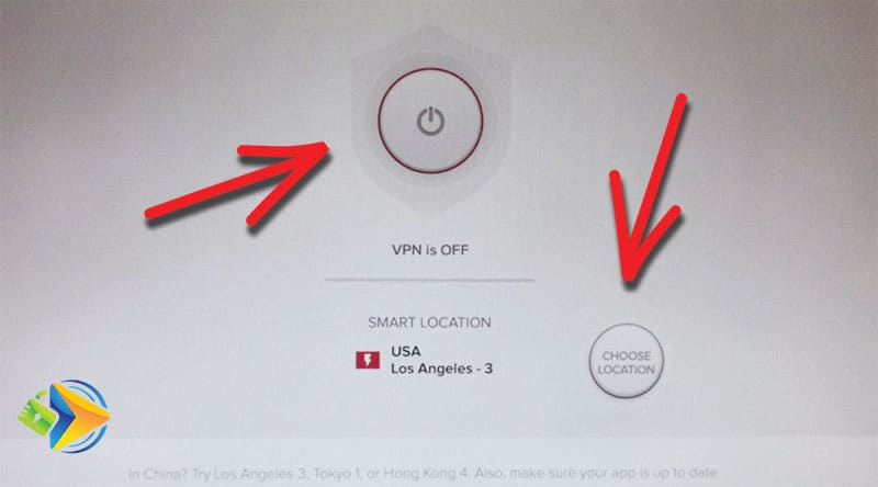 Main menu of the ExpressVPN app on Amazon Fire TV