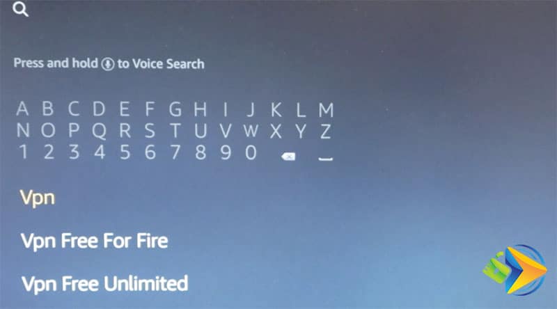Search for 'vpn' in the Amazon Fire TV search box