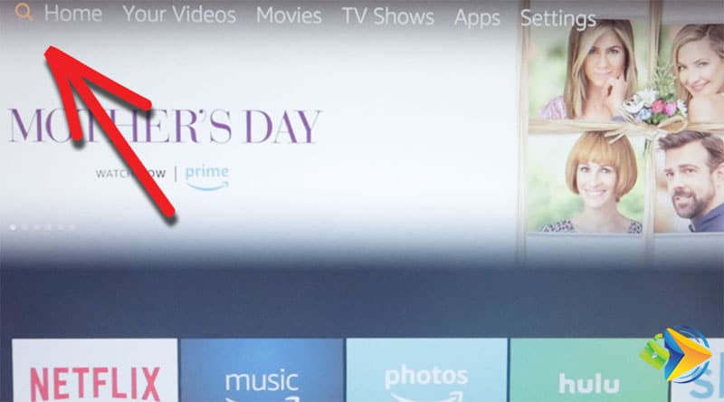 Click on the search icon in the Amazon Fire TV main menu