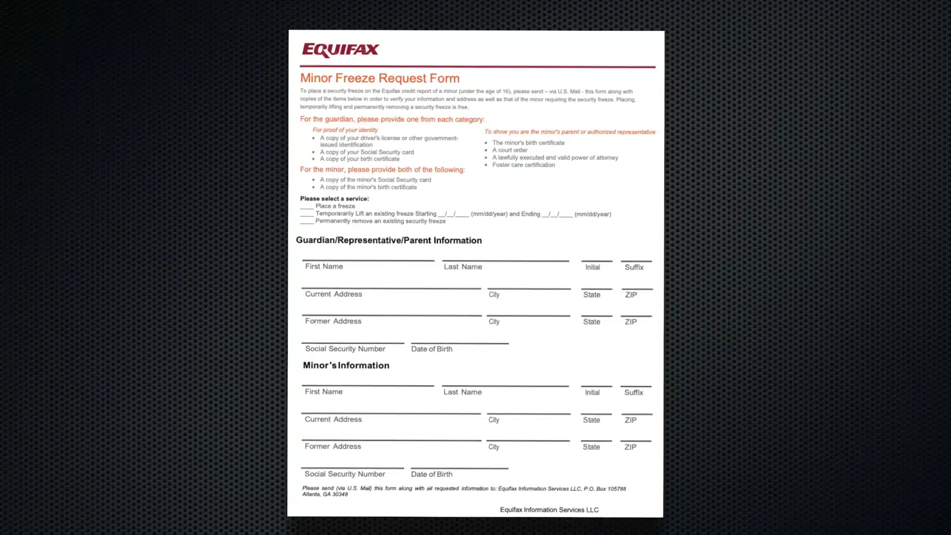 freeze request form for kids