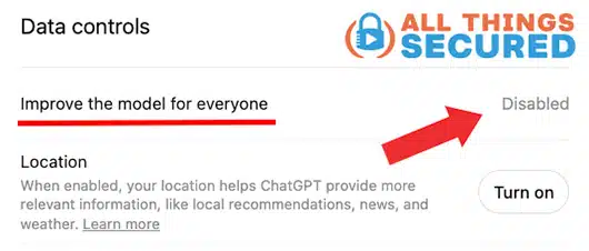 OpenAI model improvement setting disabled
