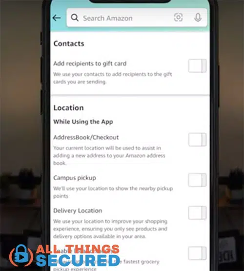 Amazon app permissions settings