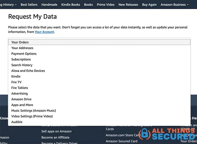 Amazon request my data page