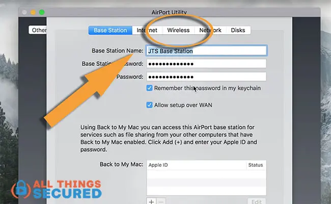 Click "Wireless" in the Apple Airport settings