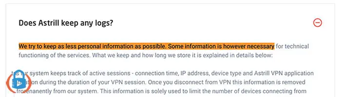 Astrill also states they try to keep as less personal information as possible.