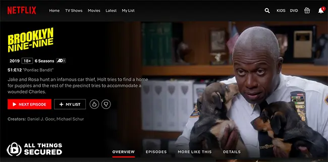 The Brooklyn Nine-Nine show page on international Netflix