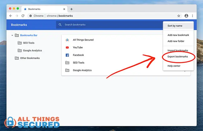 Export bookmarks in Chrome