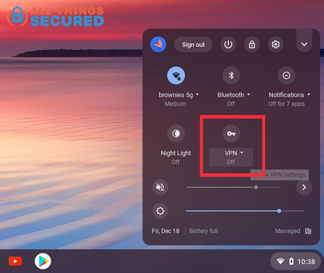 설정에서 Chrome OS VPN 클라이언트