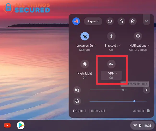 Chrome OS VPN client in the settings