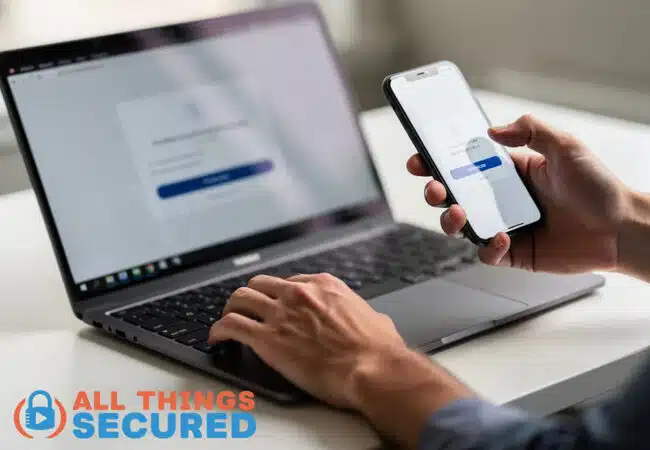 a user logging in on a computer with a mobile device