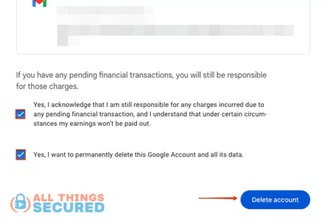 Confirm Google account deletion
