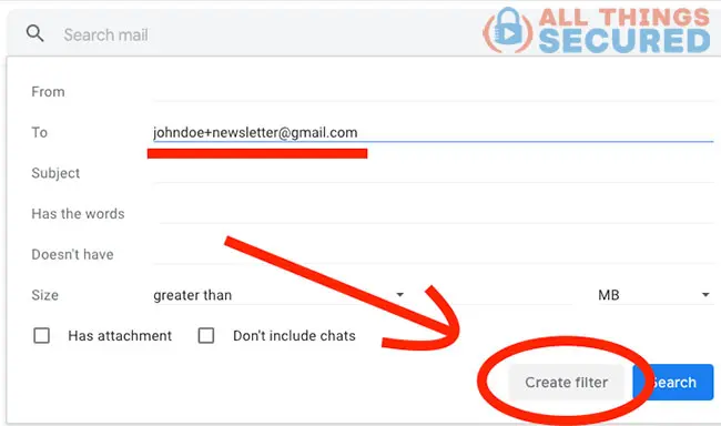 Create a new Gmail filter