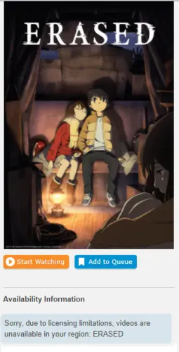 Erased anime show on Crunchyroll that is blocked