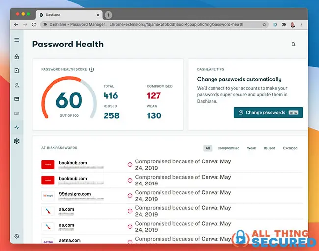 Dashlane password health report