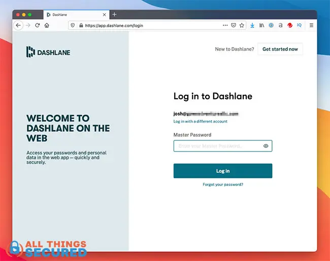 Dashlane web app login with master password