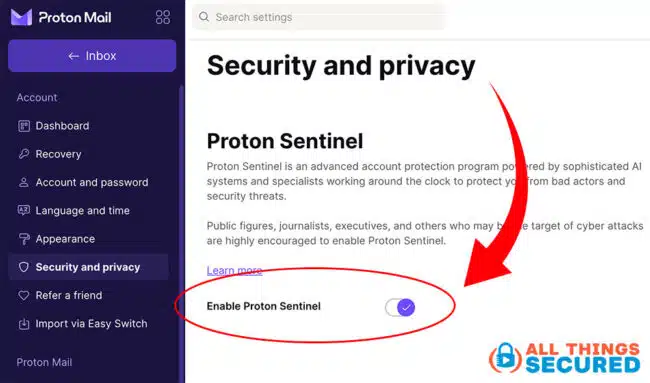 How to enable Proton Sentinel