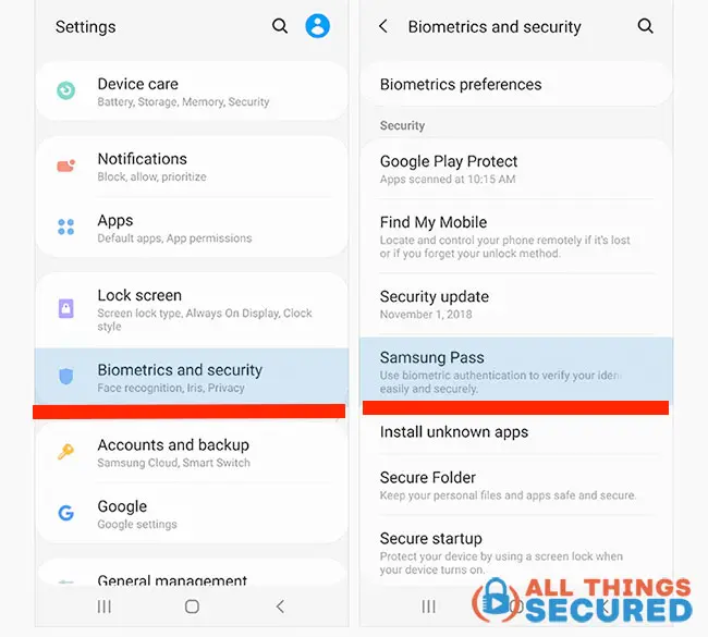 Enable Samsung Pass in the settings menu