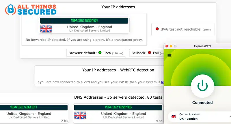 ExpressVPN IP Leak test