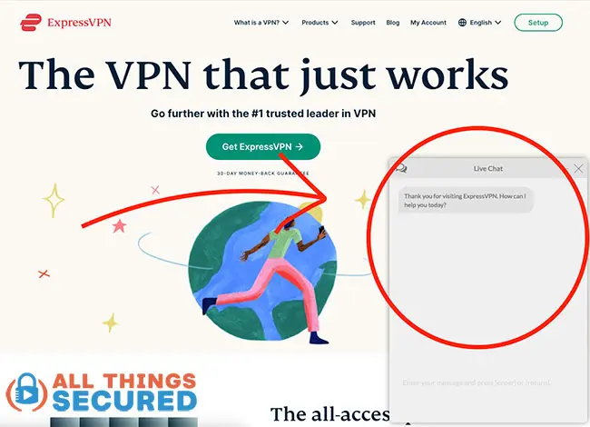 ExpressVPN Live Chat support on their website