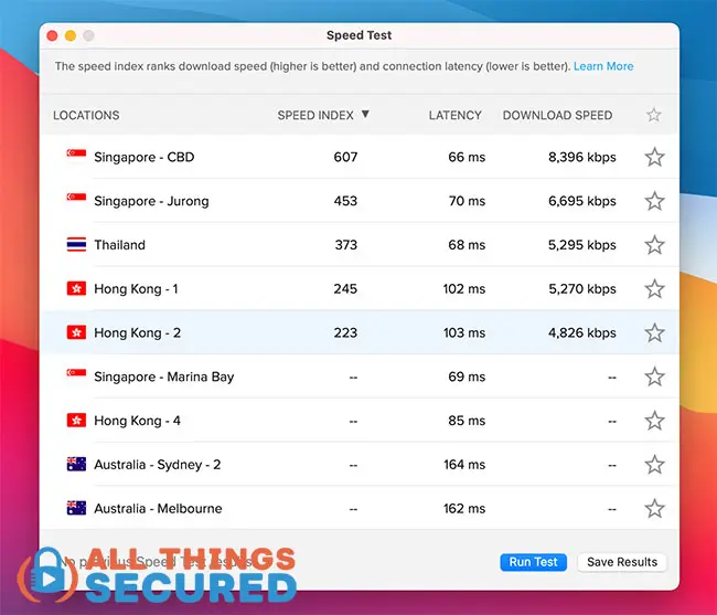 ExpressVPN desktop app speed test example