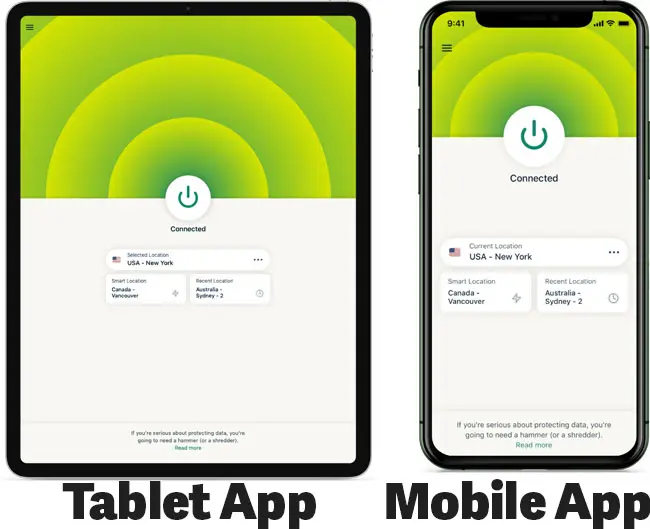 ExpressVPN Tablet device and mobile app