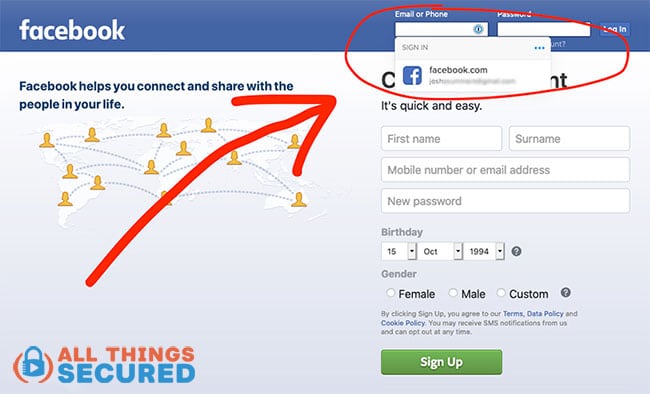 1Password offers a login for Facebook in this screenshot example