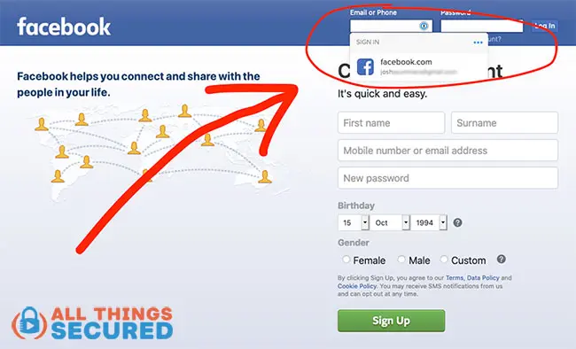 1Password offers a login for Facebook in this screenshot example