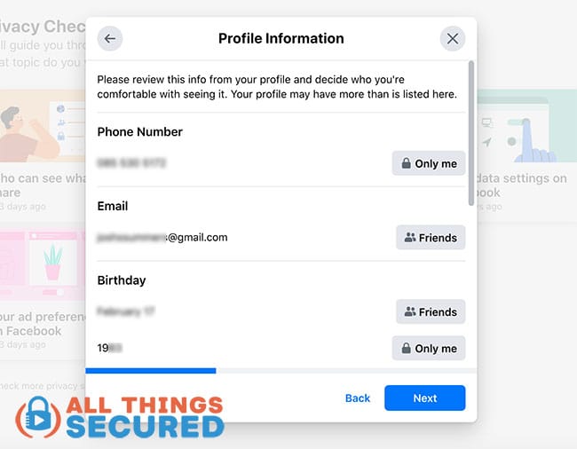 Permissions for your Facebook profile information