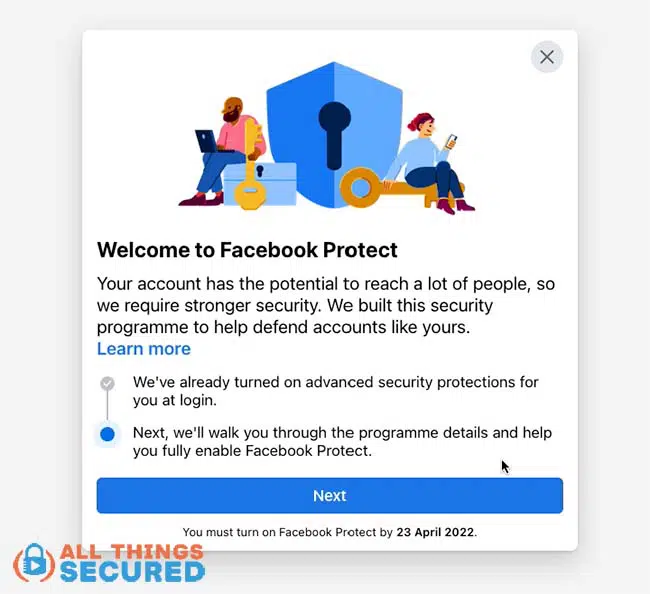 Facebook Protect Set Up Step 1