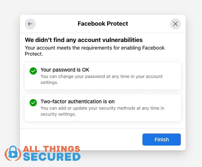 Facebook Protect Set Up Security Checks