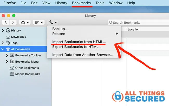 Firefox bookmarks import tool