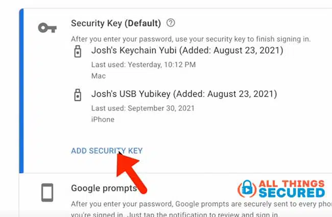 Click 'Add security key'