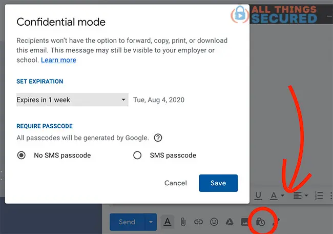 Using Gmail's confidential mode to send a secured email