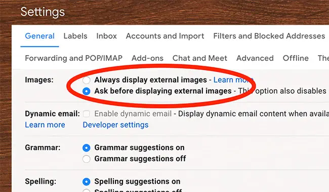 External images setting in Gmail