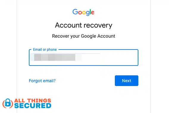 Google account recovery step 1