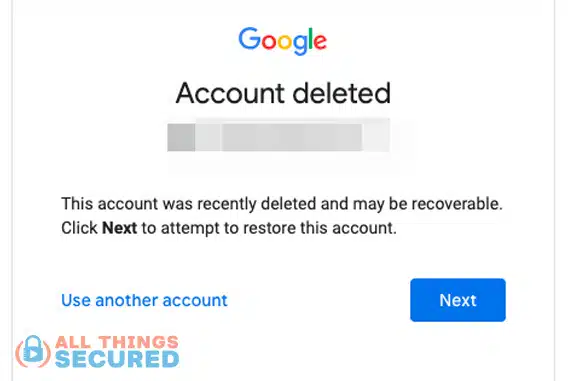 Google account recovery confirmation