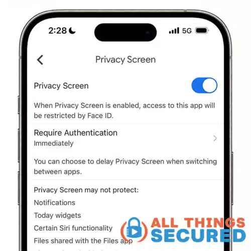 Google authenticator privacy screen setting