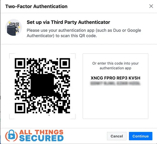 Scan the QR code or enter 2FA code manually