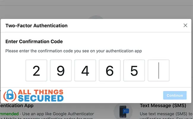 Confirm the 2FA code from your authenticator app