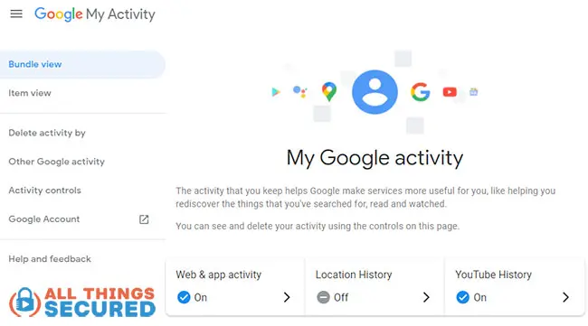Google My Activity screen