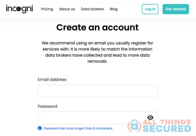 Create an Incogni account