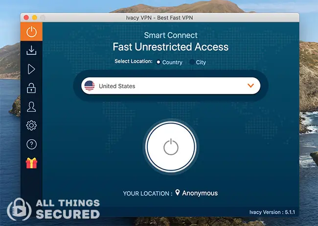 Ivacy VPN desktop app for Mac